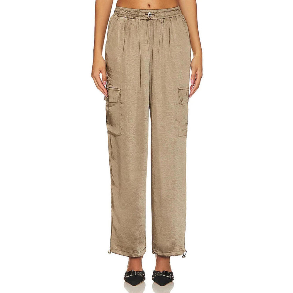 Revolve Superdown Metallic Olive Satin Cargo Pants Joggers Utility Rita Size S